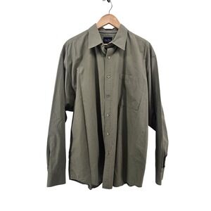 Indigo Palms Button Up Shirt Mens XL Olive Green Solid Cotton Long Sleeve Pocket